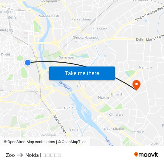 Zoo to Noida | नोएडा map