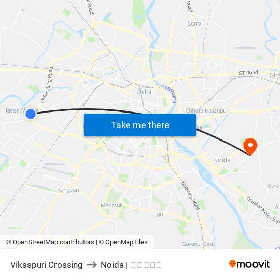 Vikaspuri Crossing to Noida | नोएडा map