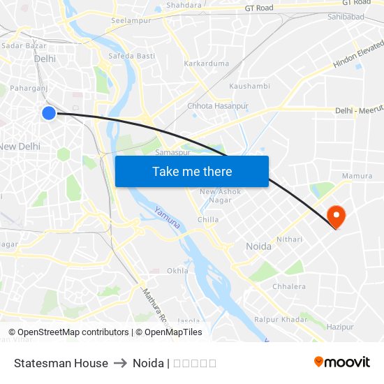 Statesman House to Noida | नोएडा map