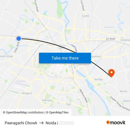 Peeragarhi Chowk to Noida | नोएडा map