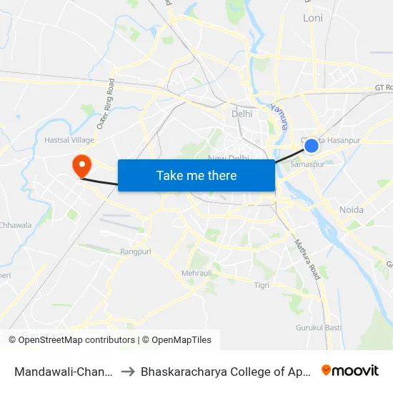 Mandawali-Chander Vihar to Bhaskaracharya College of Applied Sciences map