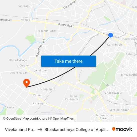 Vivekanand Puri Halt to Bhaskaracharya College of Applied Sciences map