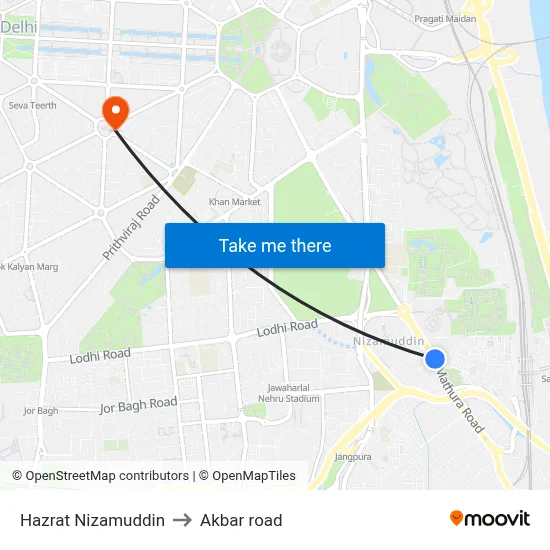 Hazrat Nizamuddin to Akbar road map