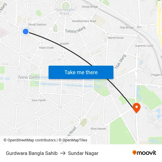 Gurdwara Bangla Sahib to Sundar Nagar map