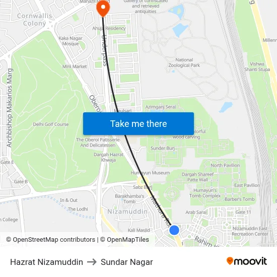 Hazrat Nizamuddin to Sundar Nagar map