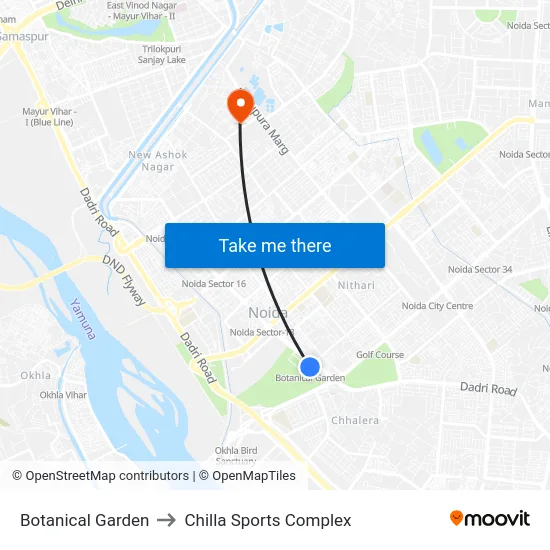 Botanical Garden to Chilla Sports Complex map