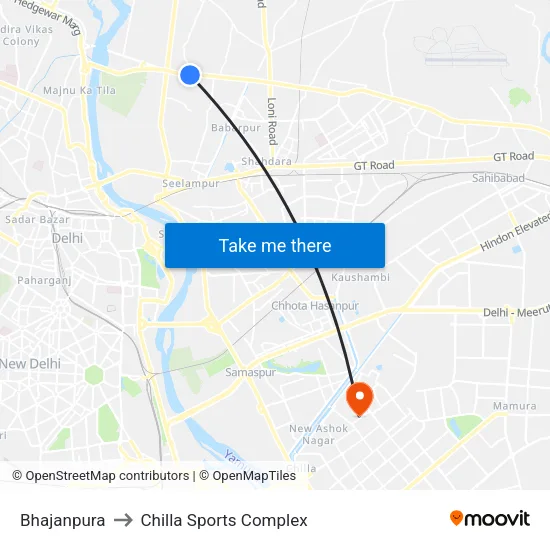 भजनपुरा to चिल्ला स्पोर्ट्स कॉम्प्लेक्स map