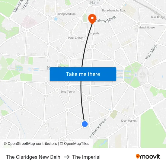 The Claridges New Delhi to The Imperial map
