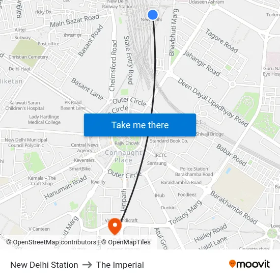 New Delhi Station to The Imperial map