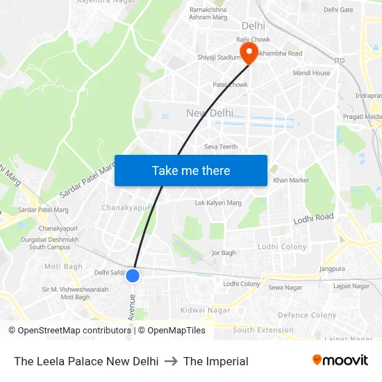 The Leela Palace New Delhi to The Imperial map