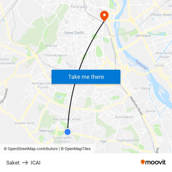 Saket to ICAI map