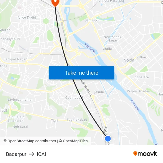 Badarpur to ICAI map