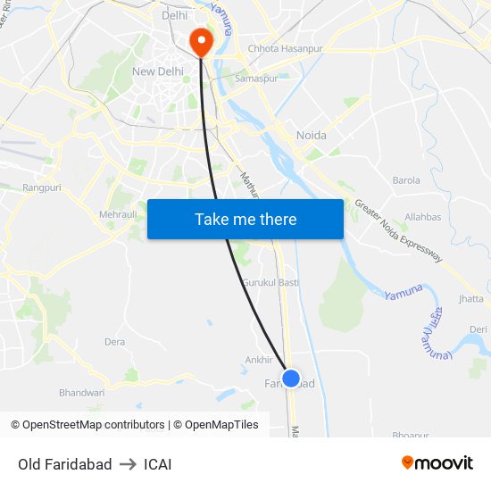 Old Faridabad to ICAI map