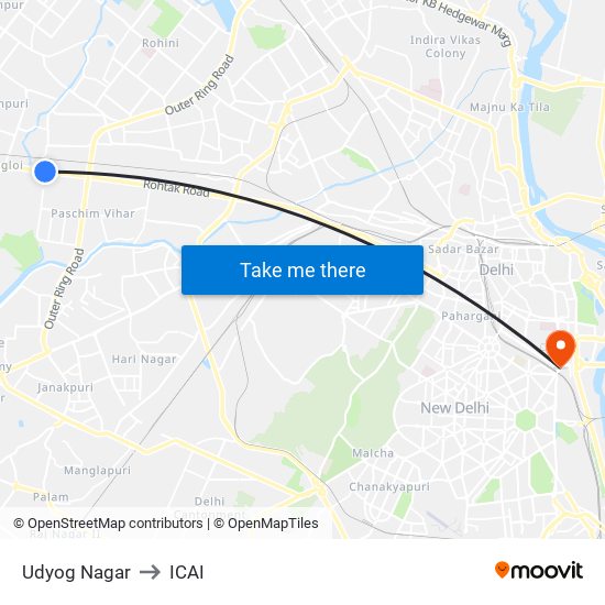 Udyog Nagar to ICAI map