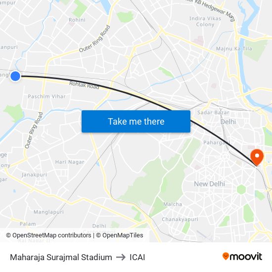 Maharaja Surajmal Stadium to ICAI map