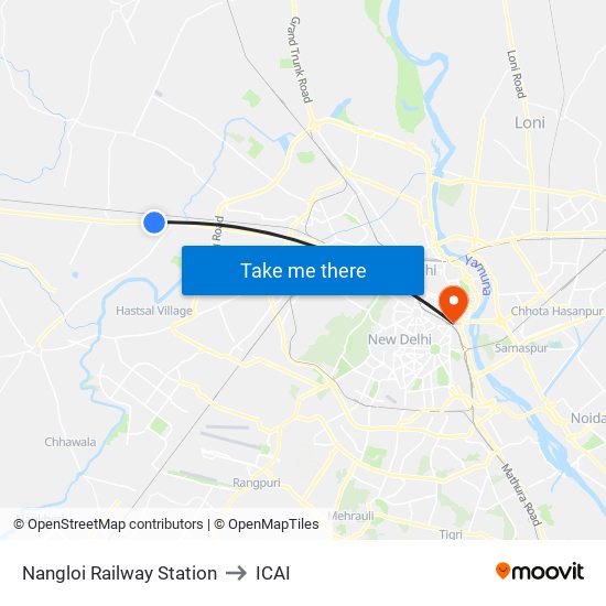 Nangloi Railway Station to ICAI map