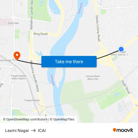 Laxmi Nagar to ICAI map