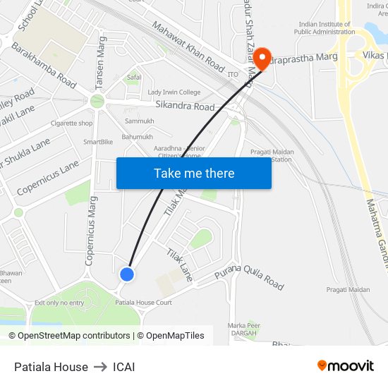 Patiala House to ICAI map