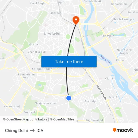 चिराग दिल्ली to आईसीएआई map