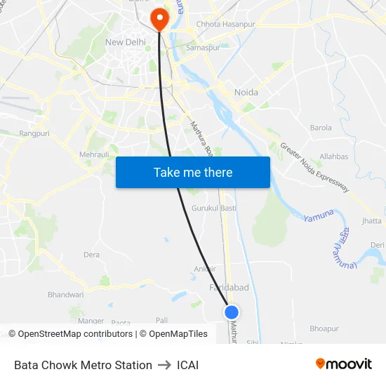 Bata Chowk Metro Station to ICAI map