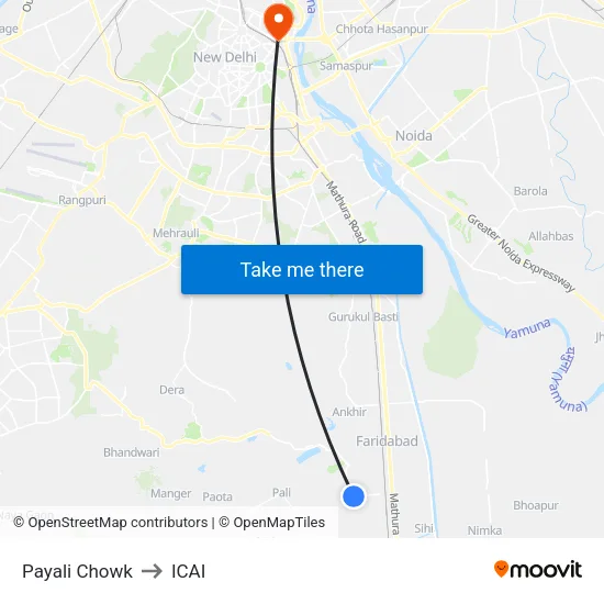 पयाली चौक to आईसीएआई map