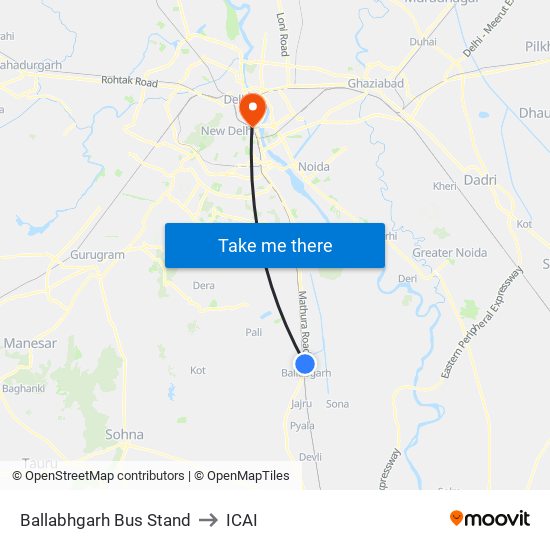 Ballabhgarh Bus Stand to ICAI map