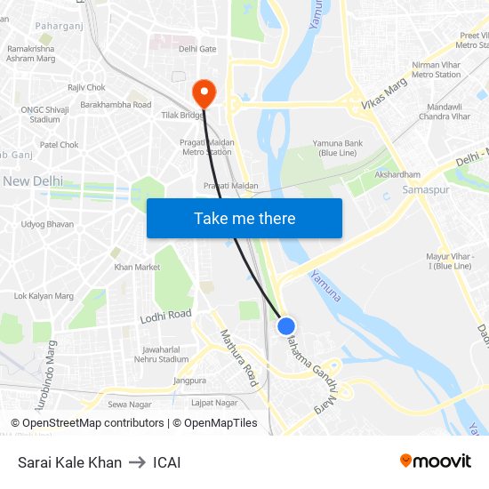 Sarai Kale Khan to ICAI map