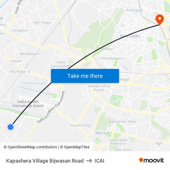 Kapashera Village Bijwasan Road to ICAI map