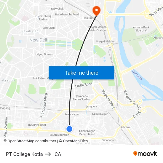 PT College Kotla to ICAI map