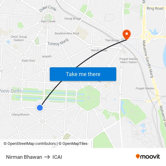 Nirman Bhawan to ICAI map