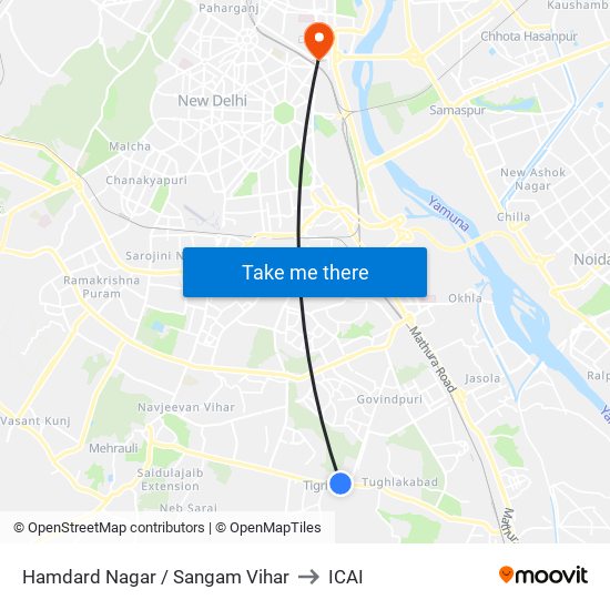 Hamdard Nagar / Sangam Vihar to ICAI map