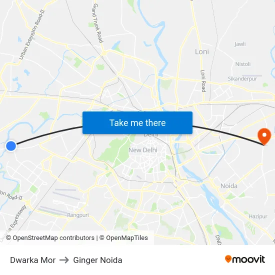 Dwarka Mor to Ginger Noida map
