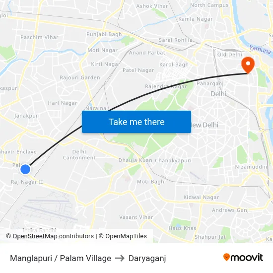 Manglapuri / Palam Village to Daryaganj map