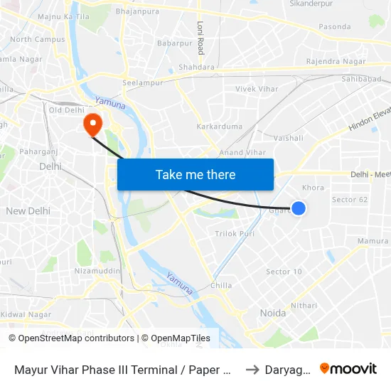 Mayur Vihar Phase III Terminal / Paper Market to Daryaganj map