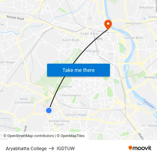 Aryabhatta College to IGDTUW map