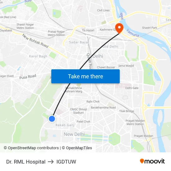 Dr. RML Hospital to IGDTUW map