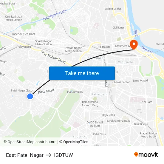 East Patel Nagar to IGDTUW map