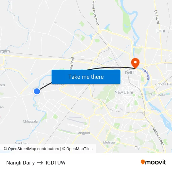Nangli Dairy to IGDTUW map