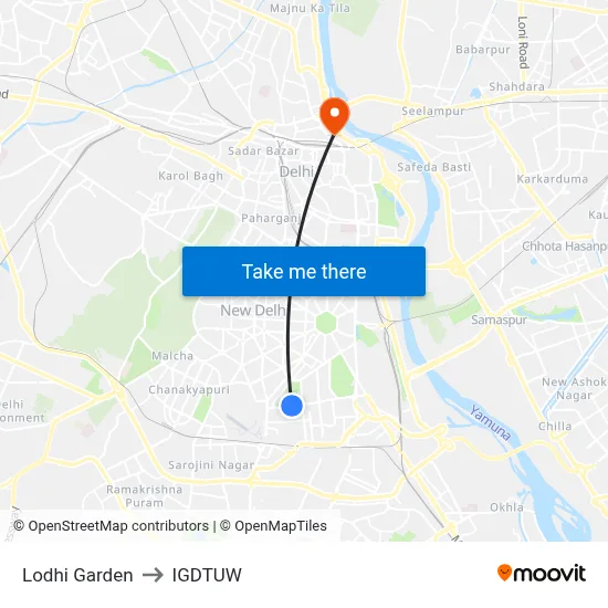 Lodhi Garden to IGDTUW map