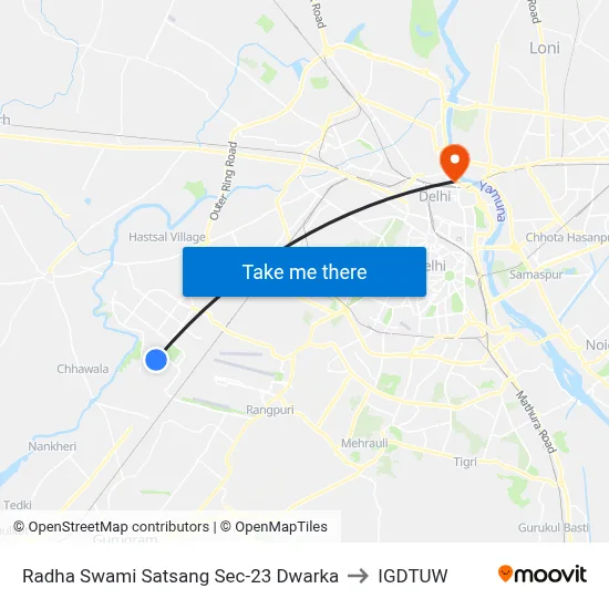 Radha Swami Satsang Sec-23 Dwarka to IGDTUW map