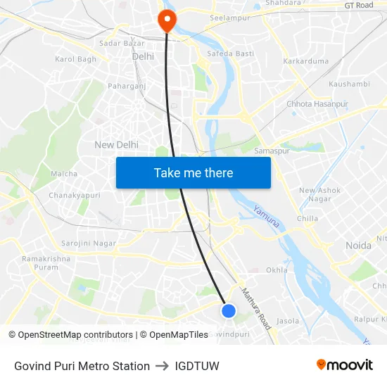 Govind Puri Metro Station to IGDTUW map