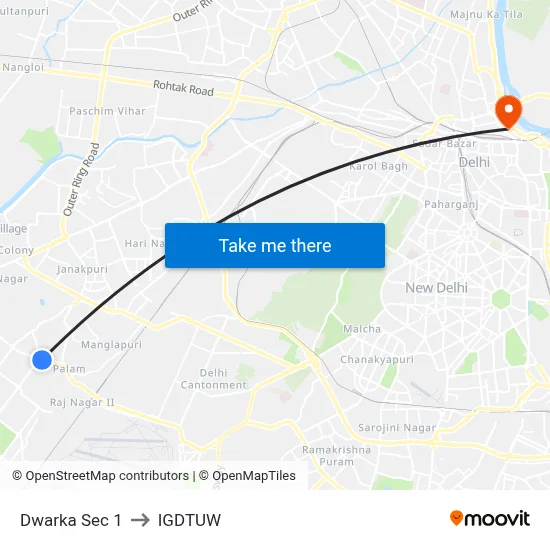 Dwarka Sec 1 to IGDTUW map