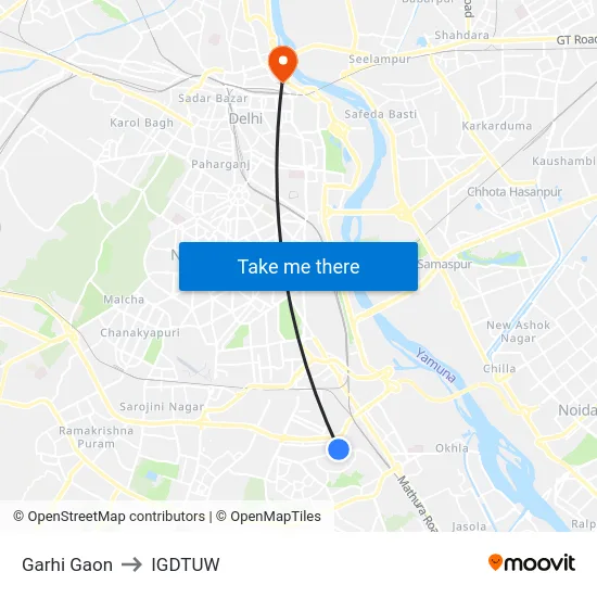 Garhi Gaon to IGDTUW map