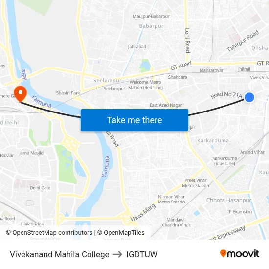 Vivekanand Mahila College to IGDTUW map