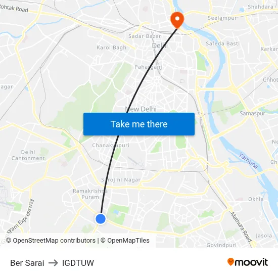 Ber Sarai to IGDTUW map