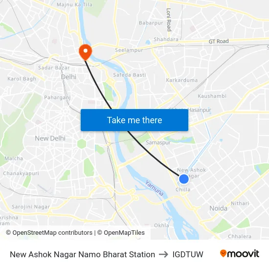 New Ashok Nagar Namo Bharat Station to IGDTUW map