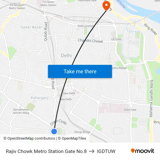 Rajiv Chowk Metro Station Gate No.8 to IGDTUW map