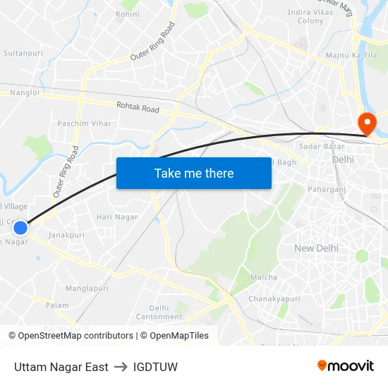 Uttam Nagar East to IGDTUW map