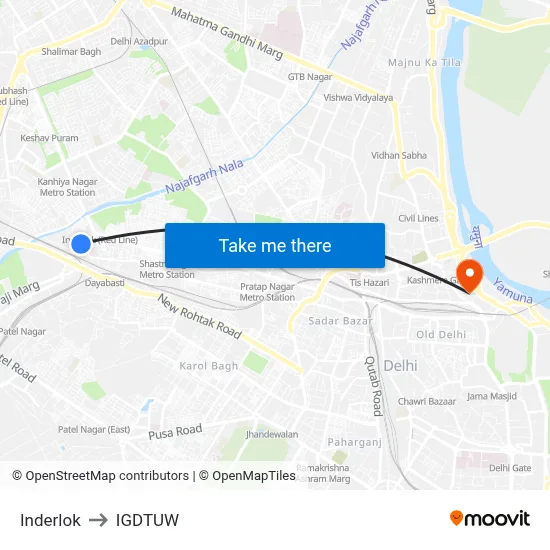 Inderlok to IGDTUW map