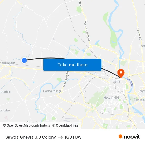 Sawda Ghevra J.J Colony to IGDTUW map